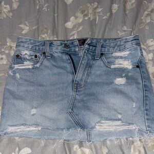Abercrombie & Fitch Light Blue Distressed Denim Mini Skirt
